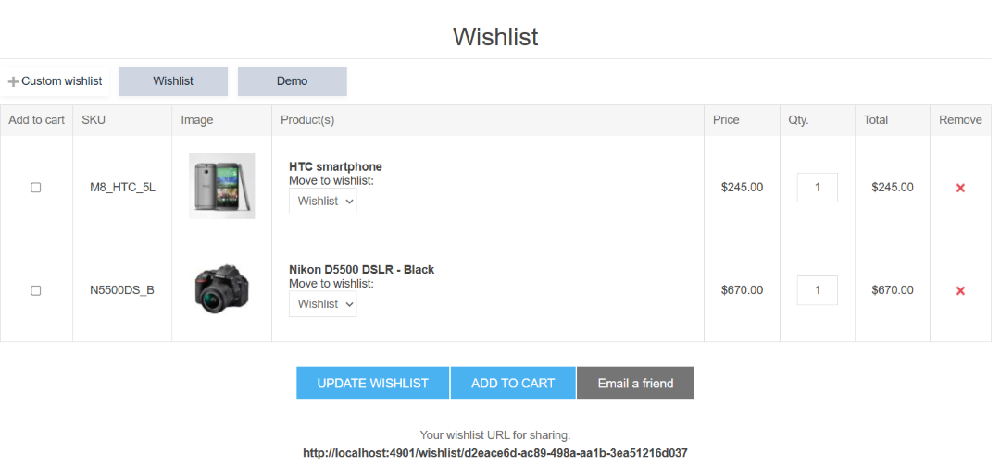 product shows on Wishlist page